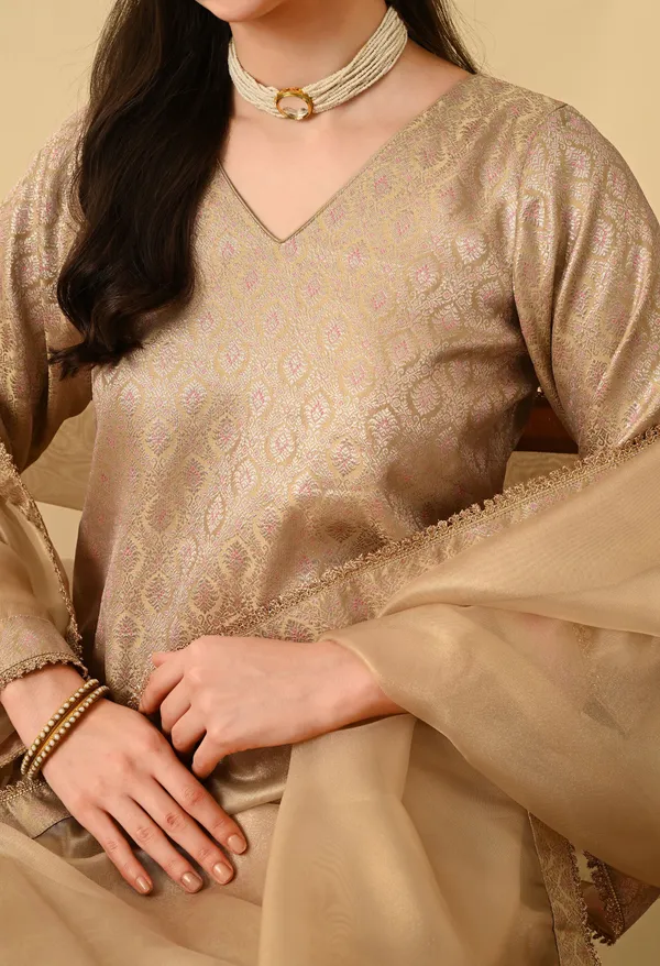Desert_Tan_Brocade_Premium_Suit_Set_For_Women