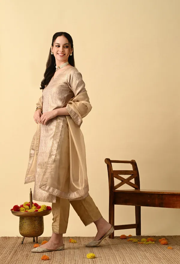 Desert_Tan_Brocade_Premium_Suit_Set_For_Women