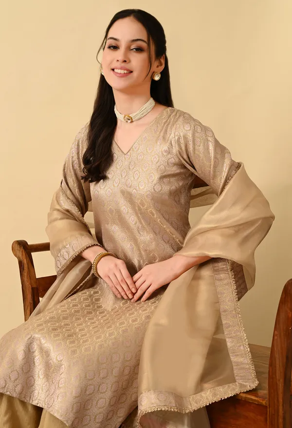 Desert_Tan_Brocade_Premium_Suit_Set_For_Women