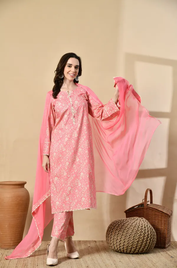 Pink_Floral_Cotton_Premium_Suit_Set_For_Women