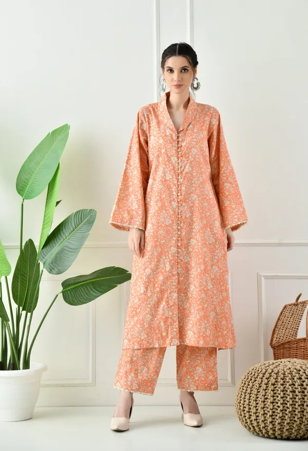 Orange_Floral_Cotton_Premium_Suit_Set_For_Women