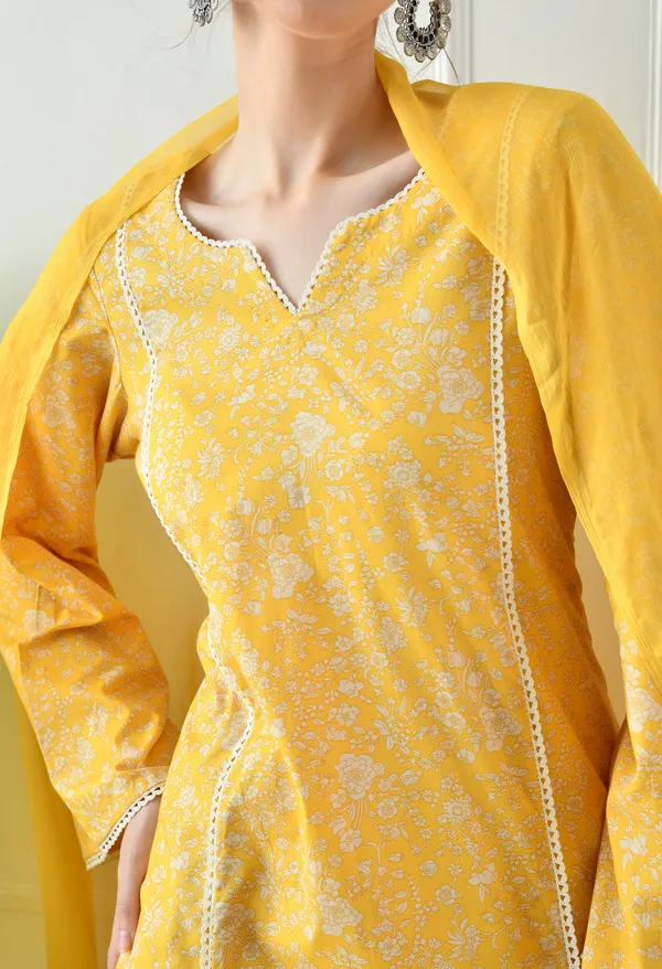Yellow_Floral_Cotton_Premium_Suit_Set_For_Women