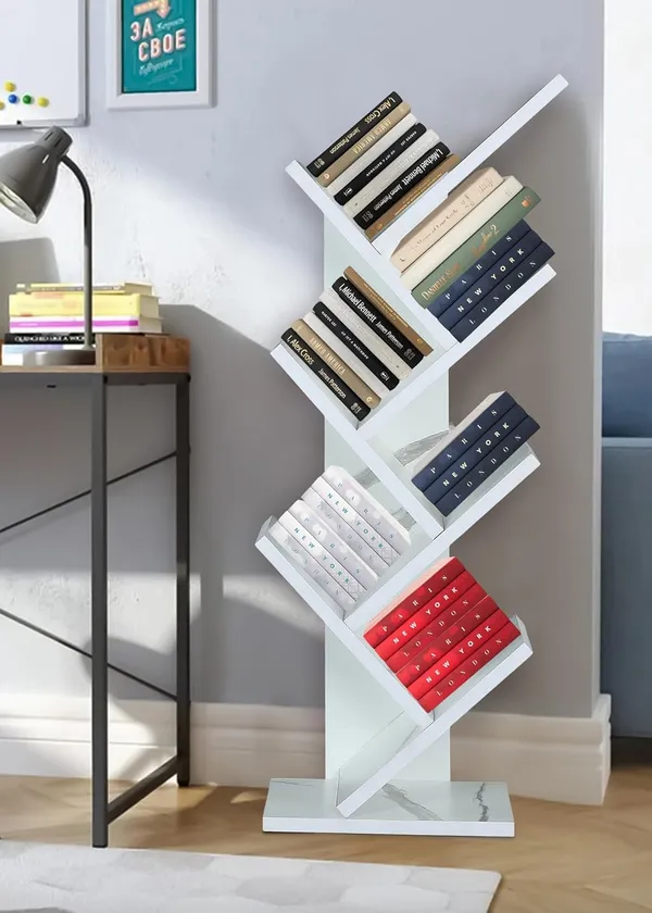 Engineered_Wooden_Book_Rack,Space_Saver_Book_Shelf_For_Home_Living_Room_And_Office_Table_Top_Free_Standing_Organizer,Laminated_Finish_Modern_Book_Shelve_(7Tier_White_Marble)(Do-It-Yourself)