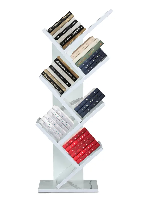 Engineered_Wooden_Book_Rack,Space_Saver_Book_Shelf_For_Home_Living_Room_And_Office_Table_Top_Free_Standing_Organizer,Laminated_Finish_Modern_Book_Shelve_(7Tier_White_Marble)(Do-It-Yourself)