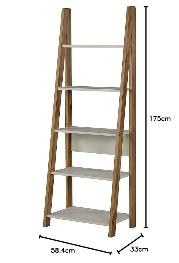 Plank_Reno_Engineered_Wood_Ladder_Book_Shelf_And_Display_Unit_(Yellow_Choch_Wood_And_White_Taj_Marble)_Diy(Do-It-Yourself)