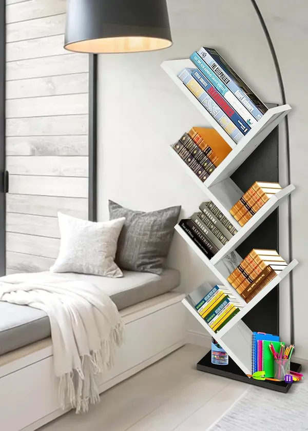 Engineered_Wooden_Book_Rack,Space_Saver_Book_Shelf_For_Home_Living_Room_And_Office_Table_Top_Free_Standing_Organizer,Laminated_Finish_Modern_Book_Shelve_(7Tier_Black_&_White)(Do-It-Yourself)