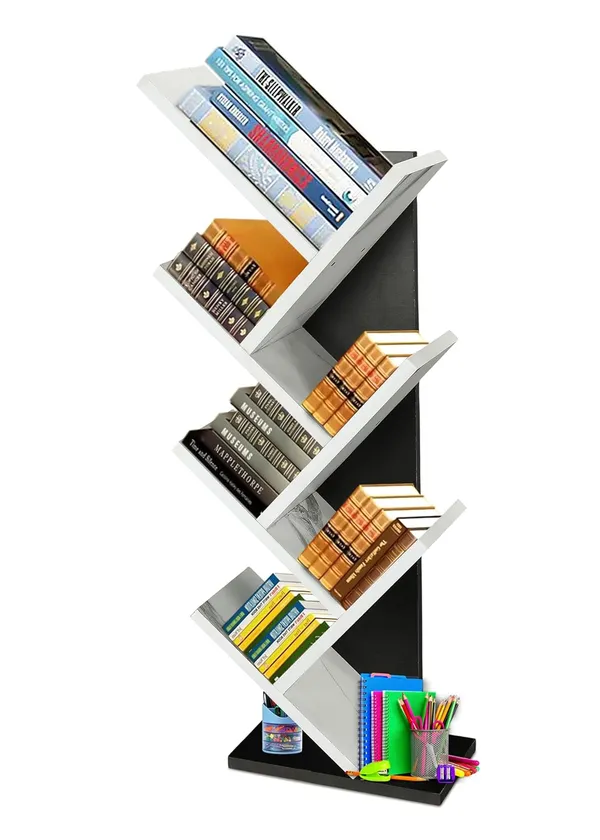 Engineered_Wooden_Book_Rack,Space_Saver_Book_Shelf_For_Home_Living_Room_And_Office_Table_Top_Free_Standing_Organizer,Laminated_Finish_Modern_Book_Shelve_(7Tier_Black_&_White)(Do-It-Yourself)