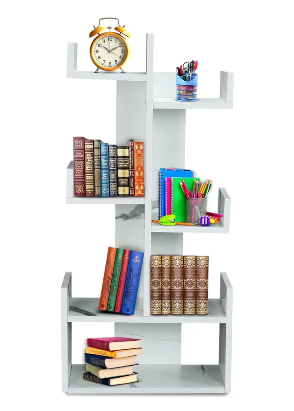 Tree_Bookshelf_Floor_Standing_Bookcase_Free_Standing_Multipurpose_Storage_Rack_For_Books_Magazines_Organizer_Showcase_Diy(Do-It-Yourself)_(Kurtiz_-_White,_Kurtiz)