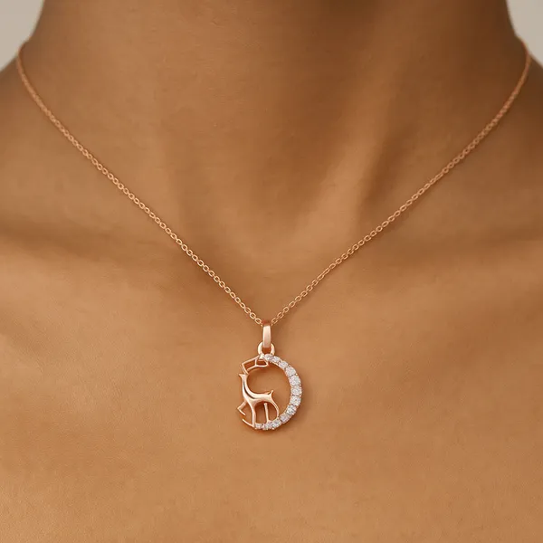 18K_Gold_Plated_925_Sterling_Silver_Enchanted_Deer_Pendant_Only_For_Women_(Without_Chain)