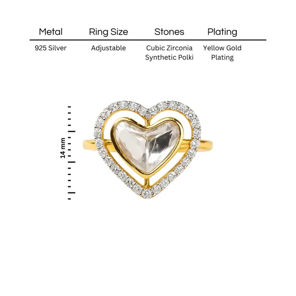 18K_Gold_Plated_925_Sterling_Silver_Golden_Heart_Polki_Ring_For_Women