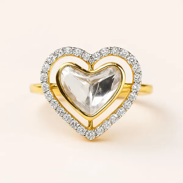 18K_Gold_Plated_925_Sterling_Silver_Golden_Heart_Polki_Ring_For_Women