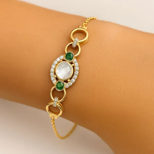 18K_Gold_Plated_925_Sterling_Silver_Emerald_Orbit_Polki_Bracelet_For_Women