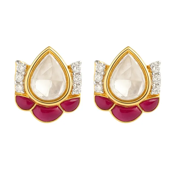 18K_Gold_Plated_925_Sterling_Silver_Ruby_Lotus_Polki_Earring_For_Women