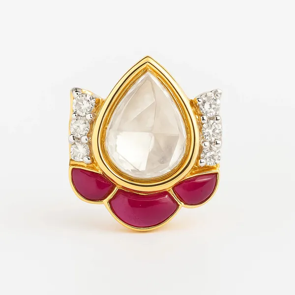 18K_Gold_Plated_925_Sterling_Silver_Ruby_Lotus_Polki_Earring_For_Women