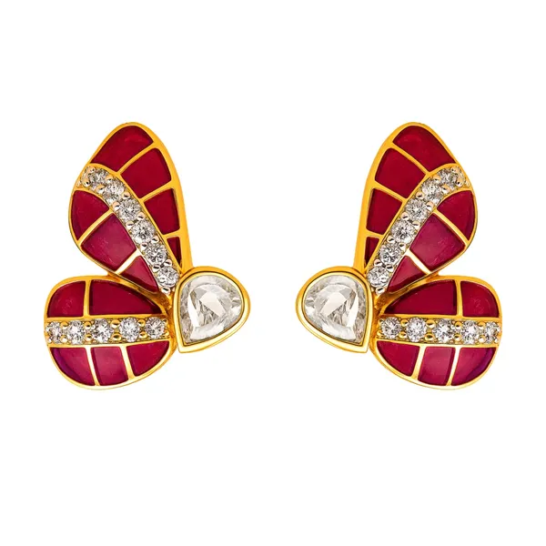 18K_Gold_Plated_925_Sterling_Silver_Crimson_Wing_Polki_Earring_For_Women