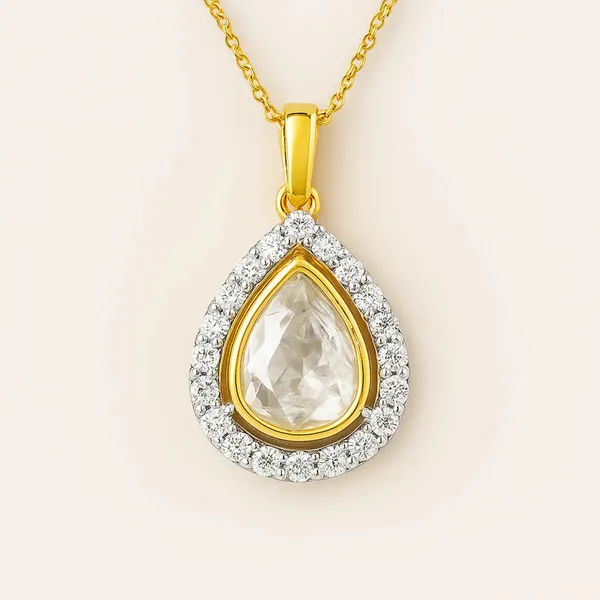 18K_Gold_Plated_925_Sterling_Silver_Eternal_Teardrop_Polki_Pendant_Only_For_Women_With_Chain