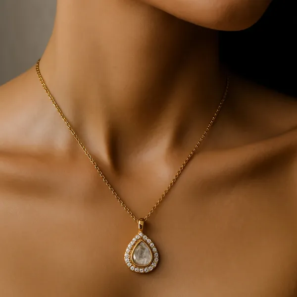 18K_Gold_Plated_925_Sterling_Silver_Eternal_Teardrop_Polki_Pendant_Only_For_Women_With_Chain
