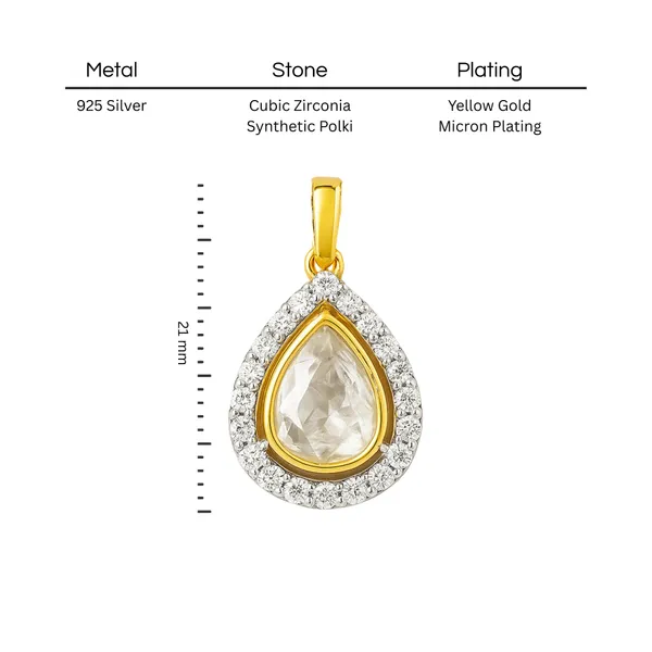 18K_Gold_Plated_925_Sterling_Silver_Eternal_Teardrop_Polki_Pendant_Only_For_Women_With_Chain