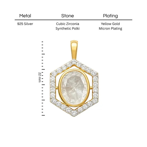 18K_Gold_Plated_925_Sterling_Silver_Hexagon_Polki_Pendant_Only_For_Women_With_Chain