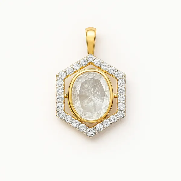 18K_Gold_Plated_925_Sterling_Silver_Hexagon_Polki_Pendant_Only_For_Women_With_Chain