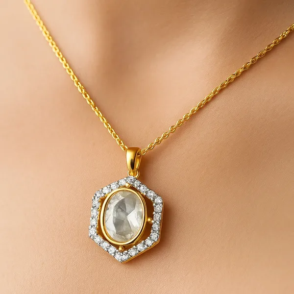 18K_Gold_Plated_925_Sterling_Silver_Hexagon_Polki_Pendant_Only_For_Women_With_Chain