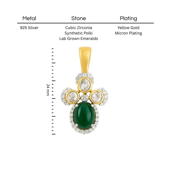 18K_Gold_Plated_925_Sterling_Silver_Verdant_Glow_Polki_Pendant_Only_For_Women_(Without_Chain)