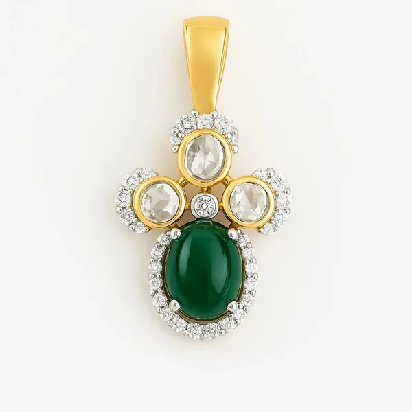 18K_Gold_Plated_925_Sterling_Silver_Verdant_Glow_Polki_Pendant_Only_For_Women_(Without_Chain)