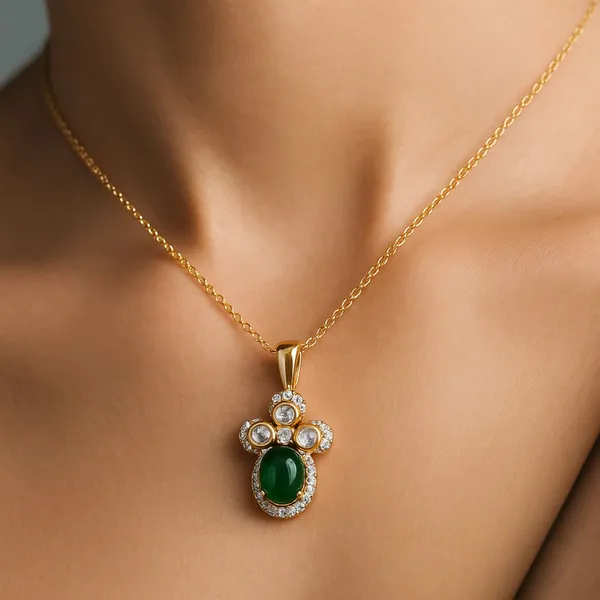 18K_Gold_Plated_925_Sterling_Silver_Verdant_Glow_Polki_Pendant_Only_For_Women_(Without_Chain)