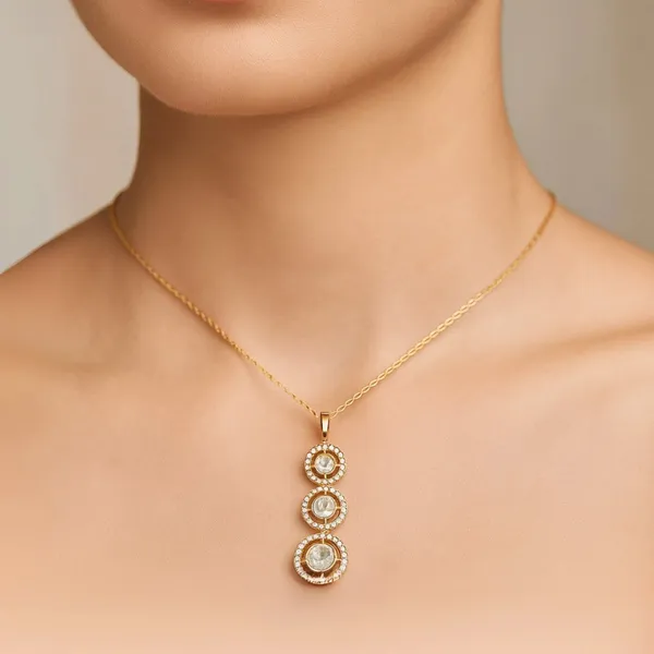 18K_Gold_Plated_925_Sterling_Silver_Gilded_Orbit_Polki_Pendant_Only_For_Women_With_Chain