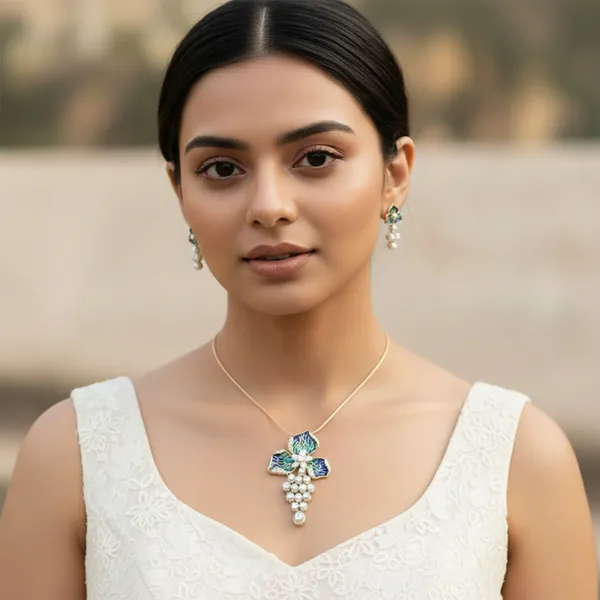 18K_Gold_Plated_925_Sterling_Silver_Mayura_Bloom_Necklace_Set_with_Earrings_for_Women