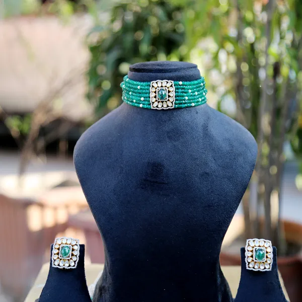 18K_Gold_Plated_925_Sterling_Silver_Emerald_Aura_Beaded_Choker_with_Earrings_for_Women