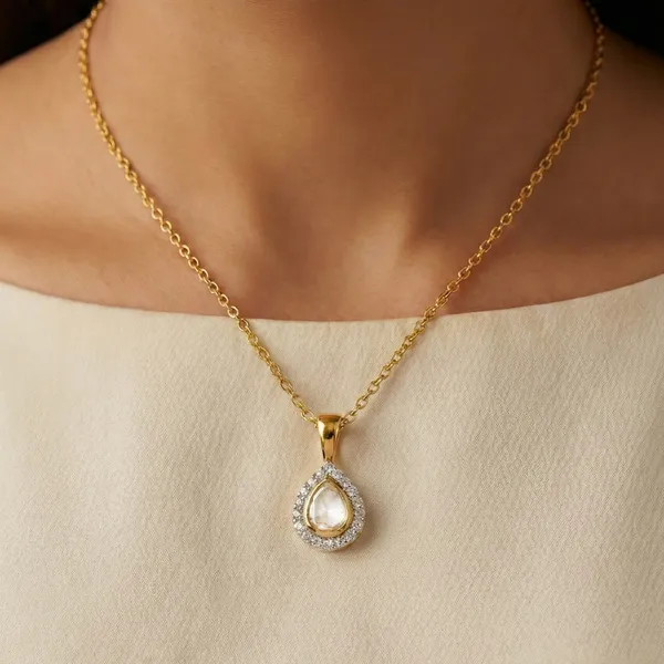 18k_Gold_Plated_925_Sterling_Silver_Diya_Noor_Polki_CZ_Pendant_Only_For_Women