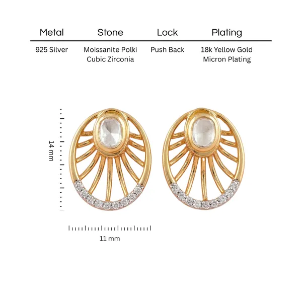 18K_Gold_Plated_925_Sterling_Silver_Noor_Ray_Polki_Studs_Earring_For_Women