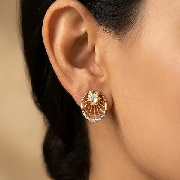 18K_Gold_Plated_925_Sterling_Silver_Noor_Ray_Polki_Studs_Earring_For_Women
