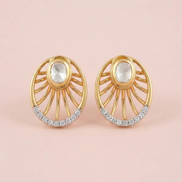 18K_Gold_Plated_925_Sterling_Silver_Noor_Ray_Polki_Studs_Earring_For_Women