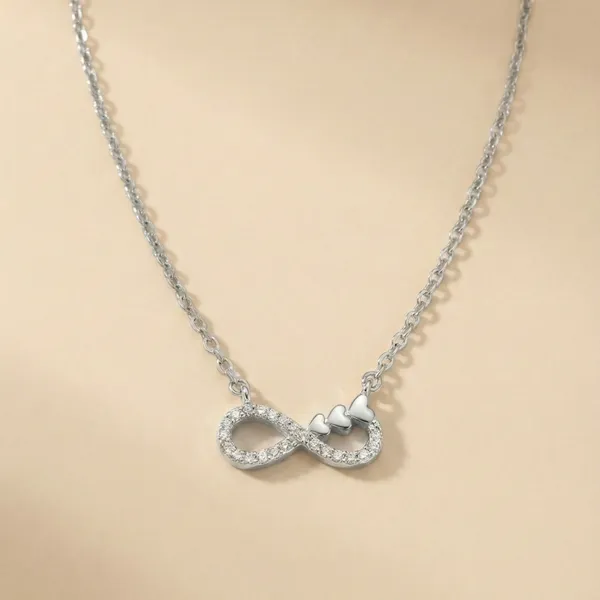 925_Sterling_Silver_Heartline_Infinity_Necklace_CZ_Stones_for_Women_With_Chain