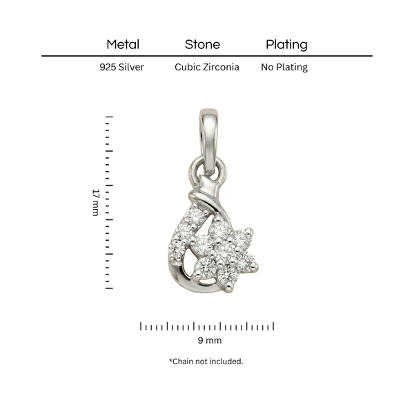 925_Sterling_Silver_Floral_Cluster_CZ_Pendant_Only_For_Women