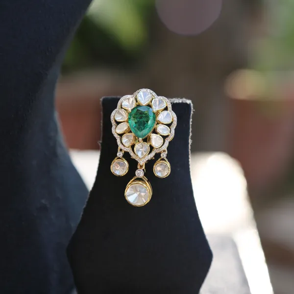 18K_Gold_Plated_925_Sterling_Silver_Emerald_Crown_Collar_Polki_Necklace_Set_with_Earrings_for_Women