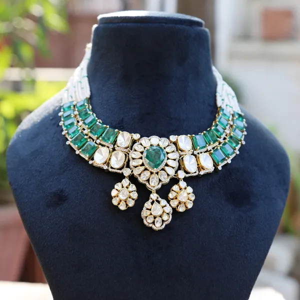 18K_Gold_Plated_925_Sterling_Silver_Emerald_Crown_Collar_Polki_Necklace_Set_with_Earrings_for_Women