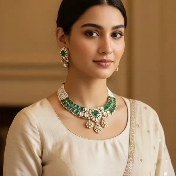 18K_Gold_Plated_925_Sterling_Silver_Emerald_Crown_Collar_Polki_Necklace_Set_with_Earrings_for_Women