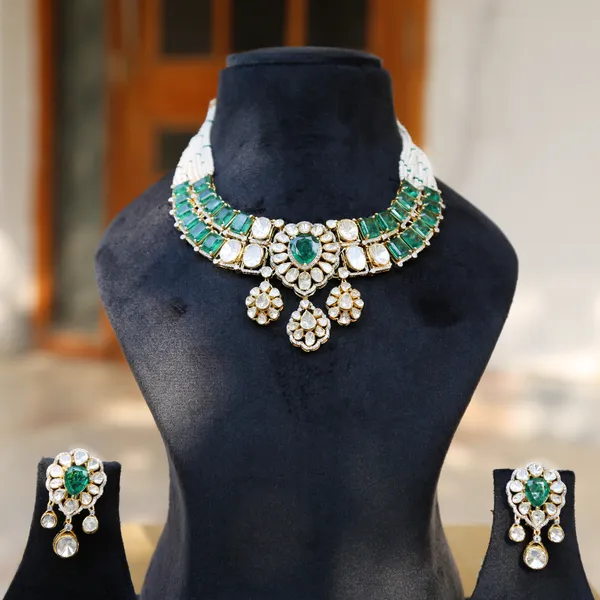 18K_Gold_Plated_925_Sterling_Silver_Emerald_Crown_Collar_Polki_Necklace_Set_with_Earrings_for_Women