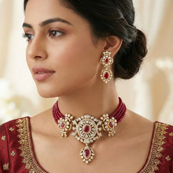 18K_Gold_Plated_925_Sterling_Silver_Ruby_Crest_Polki_Choker_Set_with_Earrings_for_Women