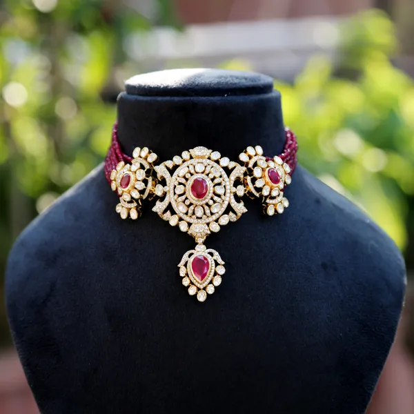 18K_Gold_Plated_925_Sterling_Silver_Ruby_Crest_Polki_Choker_Set_with_Earrings_for_Women