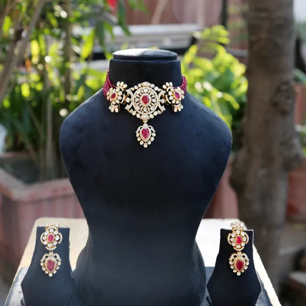 18K_Gold_Plated_925_Sterling_Silver_Ruby_Crest_Polki_Choker_Set_with_Earrings_for_Women