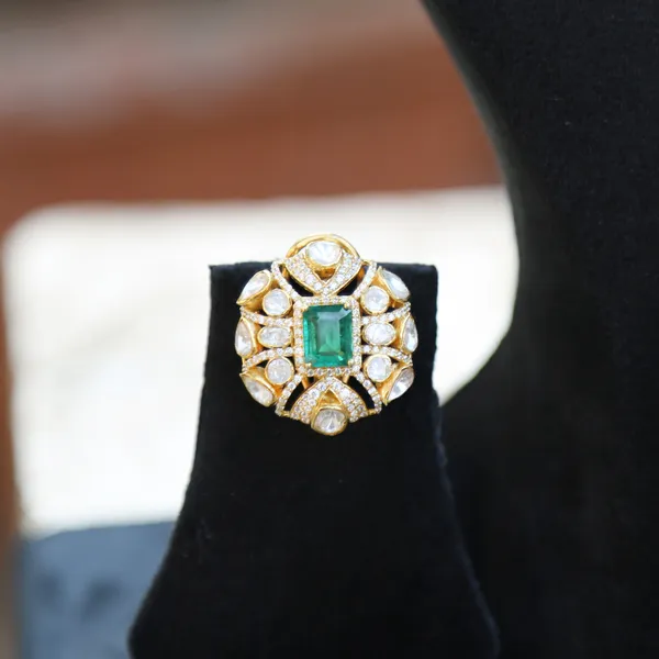 18K_Gold_Plated_925_Sterling_Silver_Ziya_Emerald_Polki_Necklace_Set_with_Earrings_for_Women