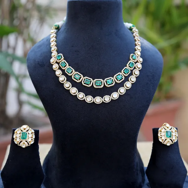 18K_Gold_Plated_925_Sterling_Silver_Ziya_Emerald_Polki_Necklace_Set_with_Earrings_for_Women
