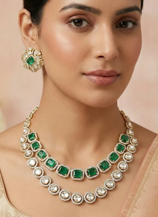18K_Gold_Plated_925_Sterling_Silver_Ziya_Emerald_Polki_Necklace_Set_with_Earrings_for_Women