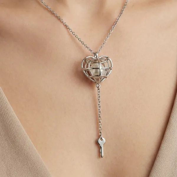 925_Sterling_Silver_Heartlock_Key_Necklace_with_Pearls_for_Women_With_Chain