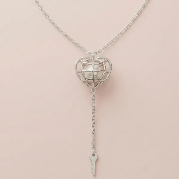 925_Sterling_Silver_Heartlock_Key_Necklace_with_Pearls_for_Women_With_Chain