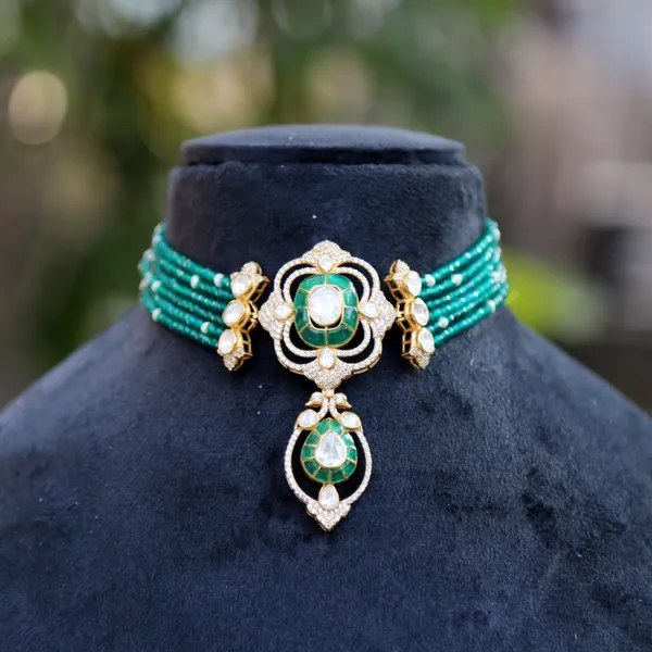 18K_Gold_Plated_925_Sterling_Silver_Luma_Emerald_Centre_Choker_Necklace_Set_with_Earrings_for_Women